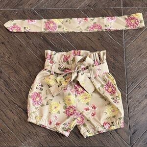 Floral Print Paperbag Baby Shorts with Belt & head band wrap - Size 12M